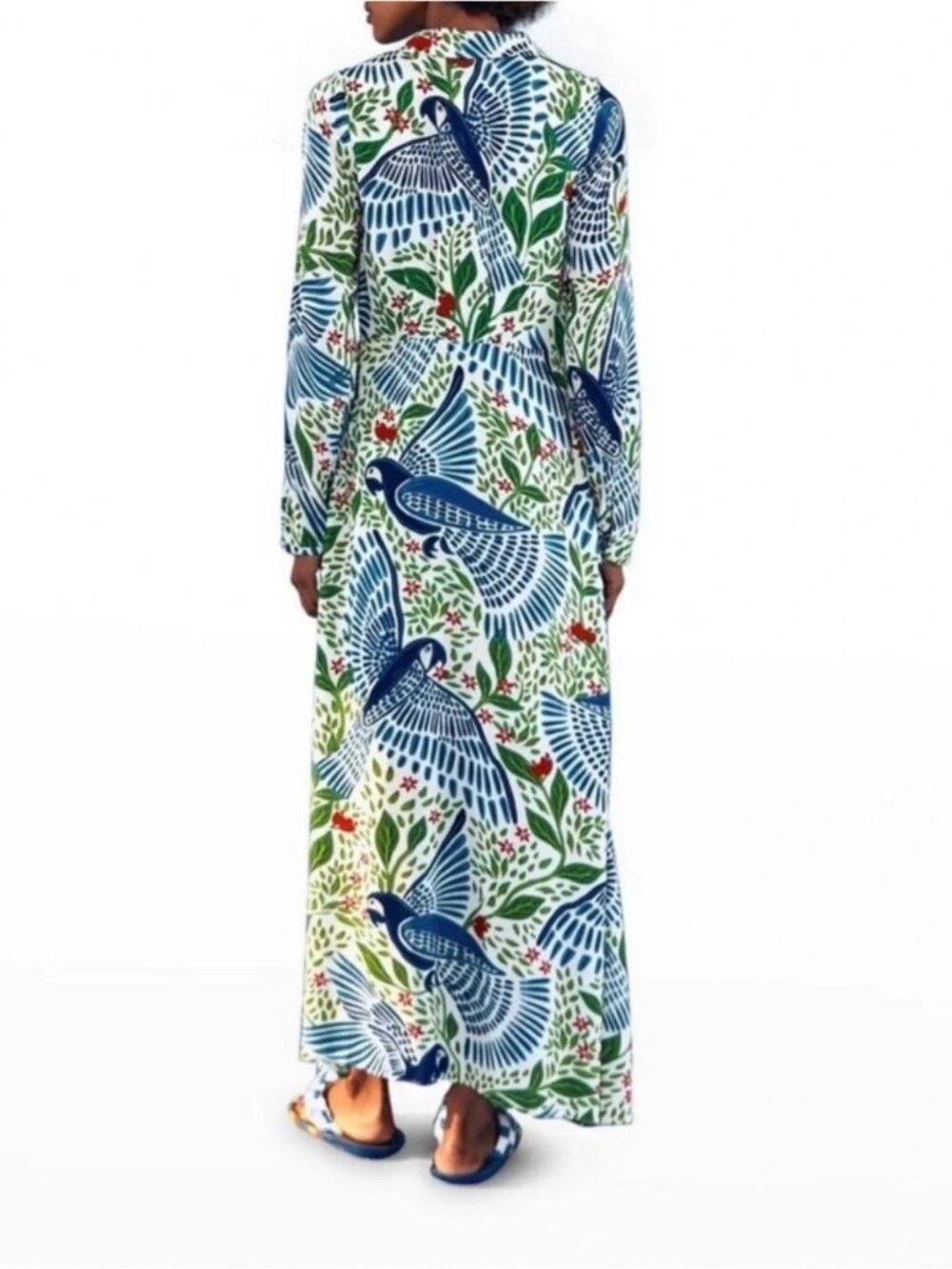 NWT FARM Rio Blue Macaw Flight Maxi Dress with Botanical and Bird Print Size L - Picture 3 of 10